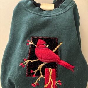 Green Sweater with Red Cardinal Embroidery
